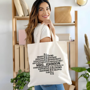 Bolsa Tote Nome e Traços da Nuvem de Palavras do Professor
