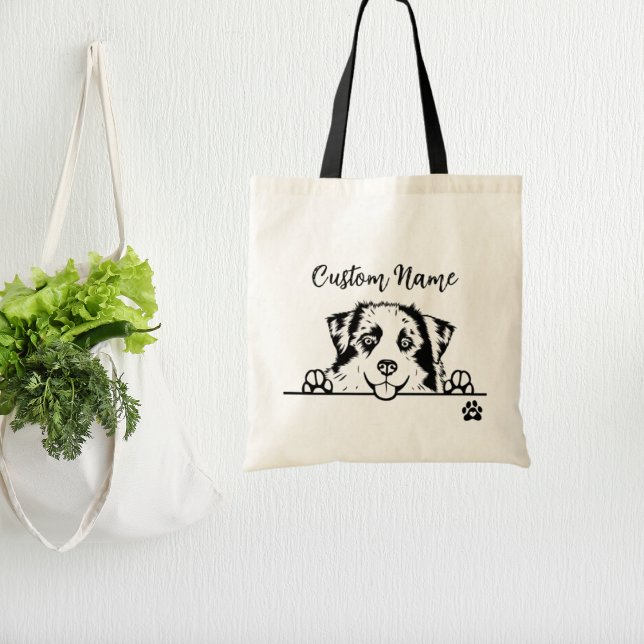 Bolsa Tote Nome editável Aussie Tote Bag | cão australiano (Criador carregado)