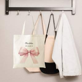 Bolsa Tote Nome elegante do arco rosa-Bridesmaid