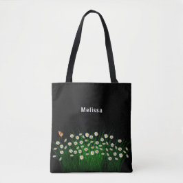 Bolsa Tote Nome elegante dos florais brancos pretos