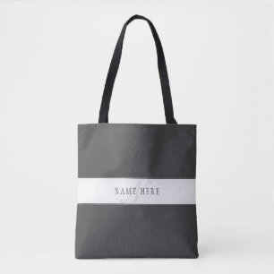 Bolsa Tote Nome Elegante e Monograma Cinzas Escuras e Luzes