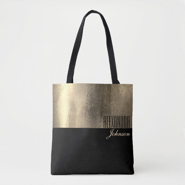 Bolsa Tote Nome Elegante Ouro Negro (Frente)
