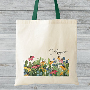 Bolsa Tote Nome Fantasioso em Flores Silvestres de Verão em A