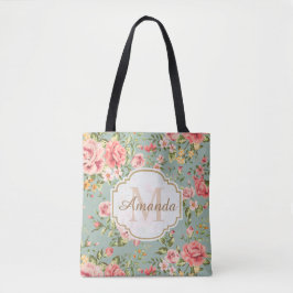 Bolsa Tote Nome floral do monograma do jardim do Victorian do