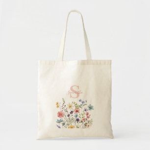 Bolsa Tote Nome Floral do Monograma Rosa bonito