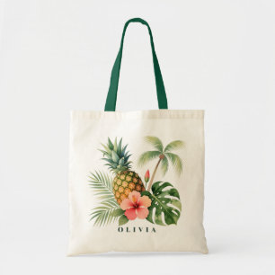 Bolsa Tote Nome Floral Havaí Abacaxi & Hibisco Verão