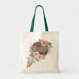 Bolsa Tote Nome floral rústico da aguarela
