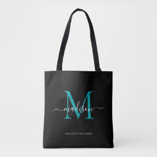 Bolsa Tote Nome Inicial do Script do Monograma Verde de Teto