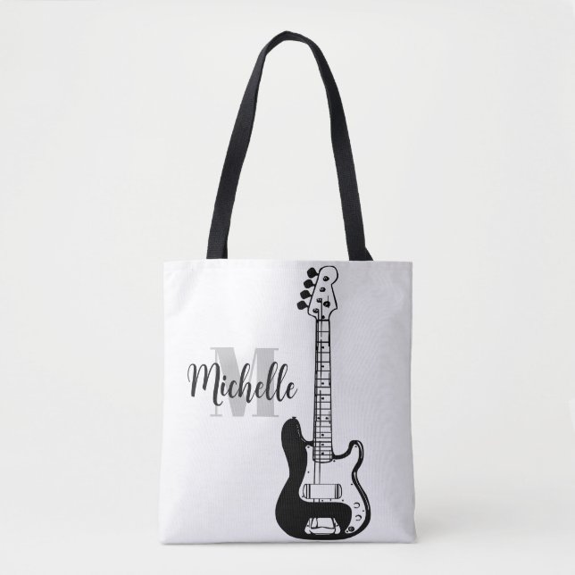 Bolsa Tote nome, inicial e preto treble music Guitar (Frente)