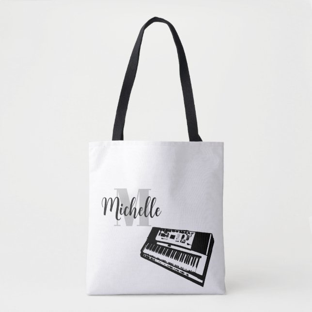 Bolsa Tote nome, inicial e preto treble music Guitar Tot (Frente)
