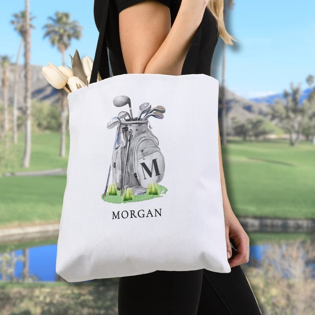 Bolsa Tote Nome inicial personalizado Monograma Golf (Personalized Initial Name Monogram Golf Tote Bag)