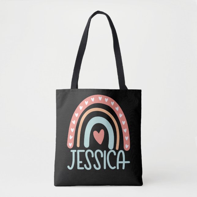 Bolsa Tote Nome Jessica Personalizado Arco-Íris (Frente)