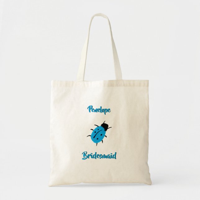 Bolsa Tote Nome Ladybug e Bridesmaid - Azul-Cinto (Frente)