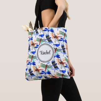 Bolsa Tote Nome, Linda Libélula em Aquarela Padrão 16-in