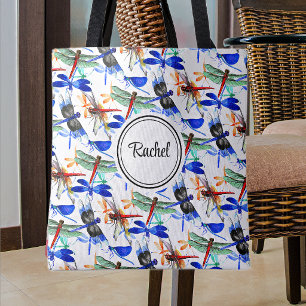 Bolsa Tote Nome, Linda Libélula em Aquarela Padrão 16-in
