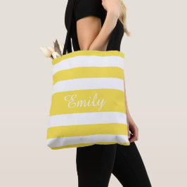 Bolsa Tote Nome Listras Amarelas Modernas