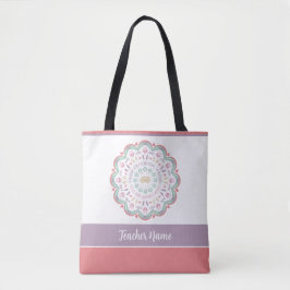 Bolsa Tote Nome mandala de apreciação colorida de professor p