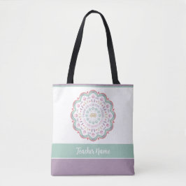 Bolsa Tote Nome mandala de apreciação colorida de professor p