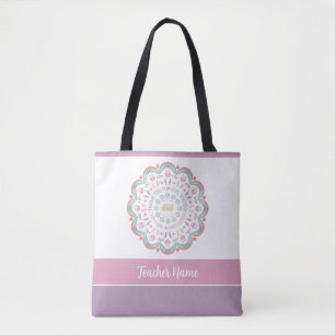 Bolsa Tote Nome mandala de apreciação colorida de professor p