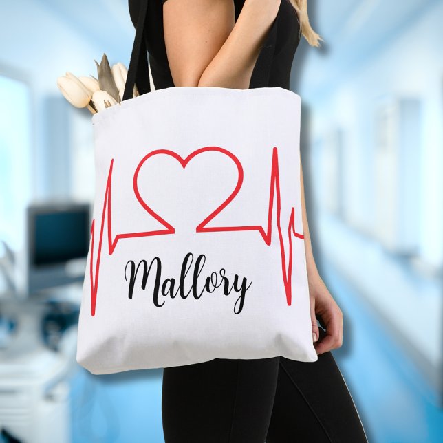 Bolsa Tote Nome Médico Simples do Coração Personalizado (Criador carregado)