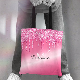 Bolsa Tote Nome Metálico de Glitter de Coletor de Rosa Quent