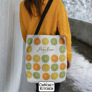 Bolsa Tote Nome Mínimo Moderno das Fatias de Citros de Croche
