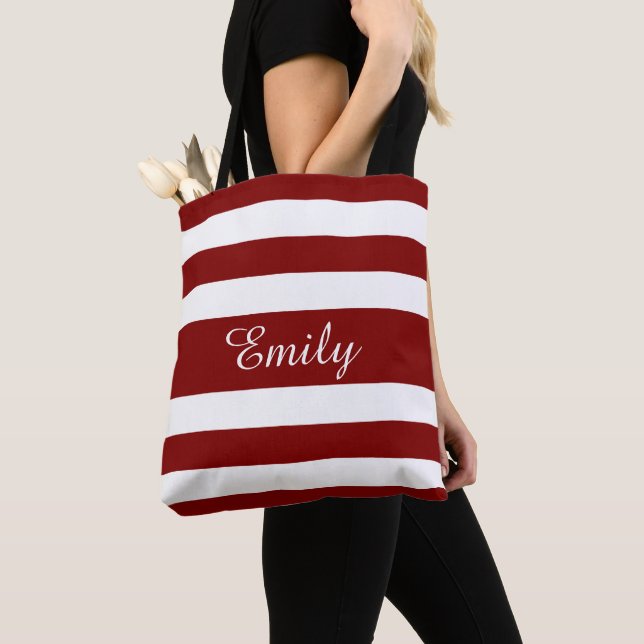 Bolsa Tote Nome Modern Red Strips (Close Up)