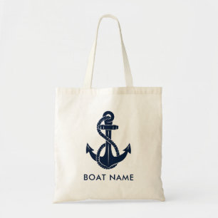 Bolsa Tote Nome Moderno do Barco com Âncora Azul do Marinho N