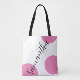 Bolsa Tote Nome Moderno do Canto Bolinhas Rosa Grandes
