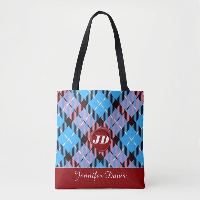 Bolsa Tote Nome Moderno em Script Monograma de Cera Vermelha  (Frente)