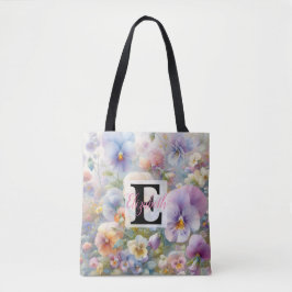 Bolsa Tote Nome monograma em aquarela Flores em pastos
