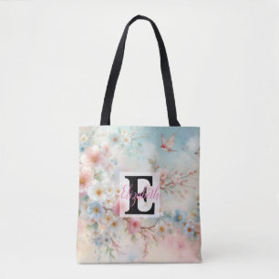 Bolsa Tote Nome monograma em aquarela Flores em pastos