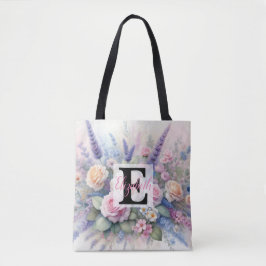 Bolsa Tote Nome monograma em aquarela Flores em pastos