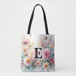 Bolsa Tote Nome monograma em aquarela Flores em pastos
