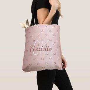 Bolsa Tote Nome monograma em rosa dourado elegante 