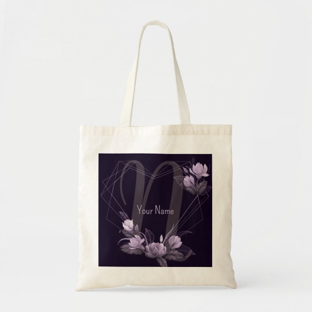 Bolsa Tote Nome Monograma Frame Geométrico Violeta Floral Rox (Frente)