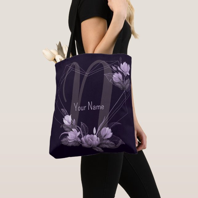 Bolsa Tote Nome Monograma Frame Geométrico Violeta Floral Rox (Close Up)