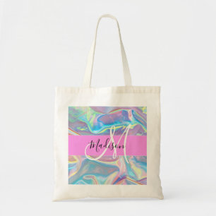 Bolsa Tote Nome Monograma Holográfico Iridescente Rosa Femini