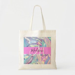 Bolsa Tote Nome Monograma Holográfico Iridescente Rosa Femini