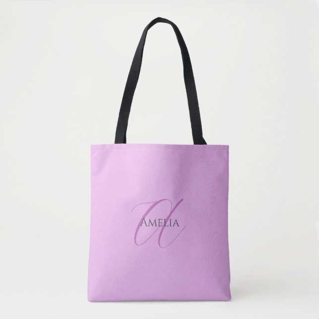 Bolsa Tote Nome Monograma - Letra Inicial Orchid & Lilac (Frente)
