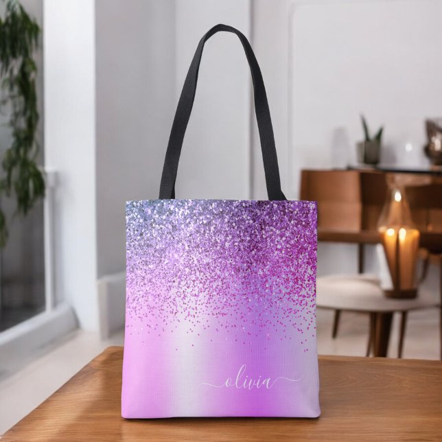 Bolsa Tote Nome Monograma Luxuoso Menina Brilho Roxo (Criador carregado)