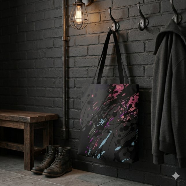 Bolsa Tote Nome Monograma Moderno Abstrato com Salpicos de Ti (Criador carregado)