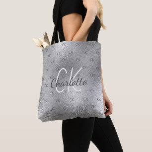 Bolsa Tote Nome monograma prateado moderno
