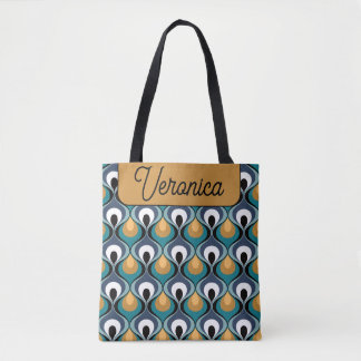 Bolsa Tote Nome Mostarda Azul Personalizado com Estilo Retro