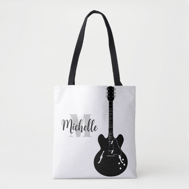 Bolsa Tote nome, música de clave inicial e preto (Frente)