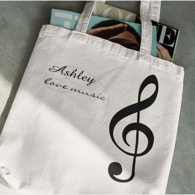 Bolsa Tote nome, música de clave inicial e preto (🖤 music)