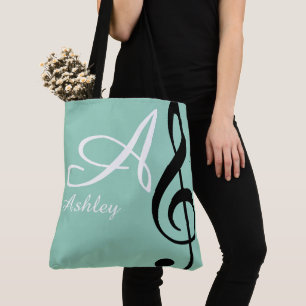 Bolsa Tote Nome, música teal de árvore inicial e negra
