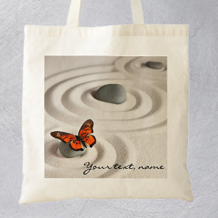 Bolsa Tote Nome ou texto, Borboleta Monarca Zen Garden