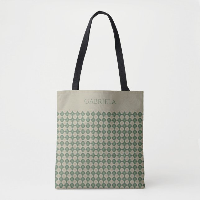 bolsa tote nome padrão verde argila (Frente)