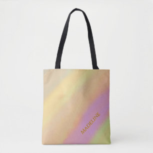 Bolsa Tote Nome Personalizado Algodão Doce Padrão Aquarela